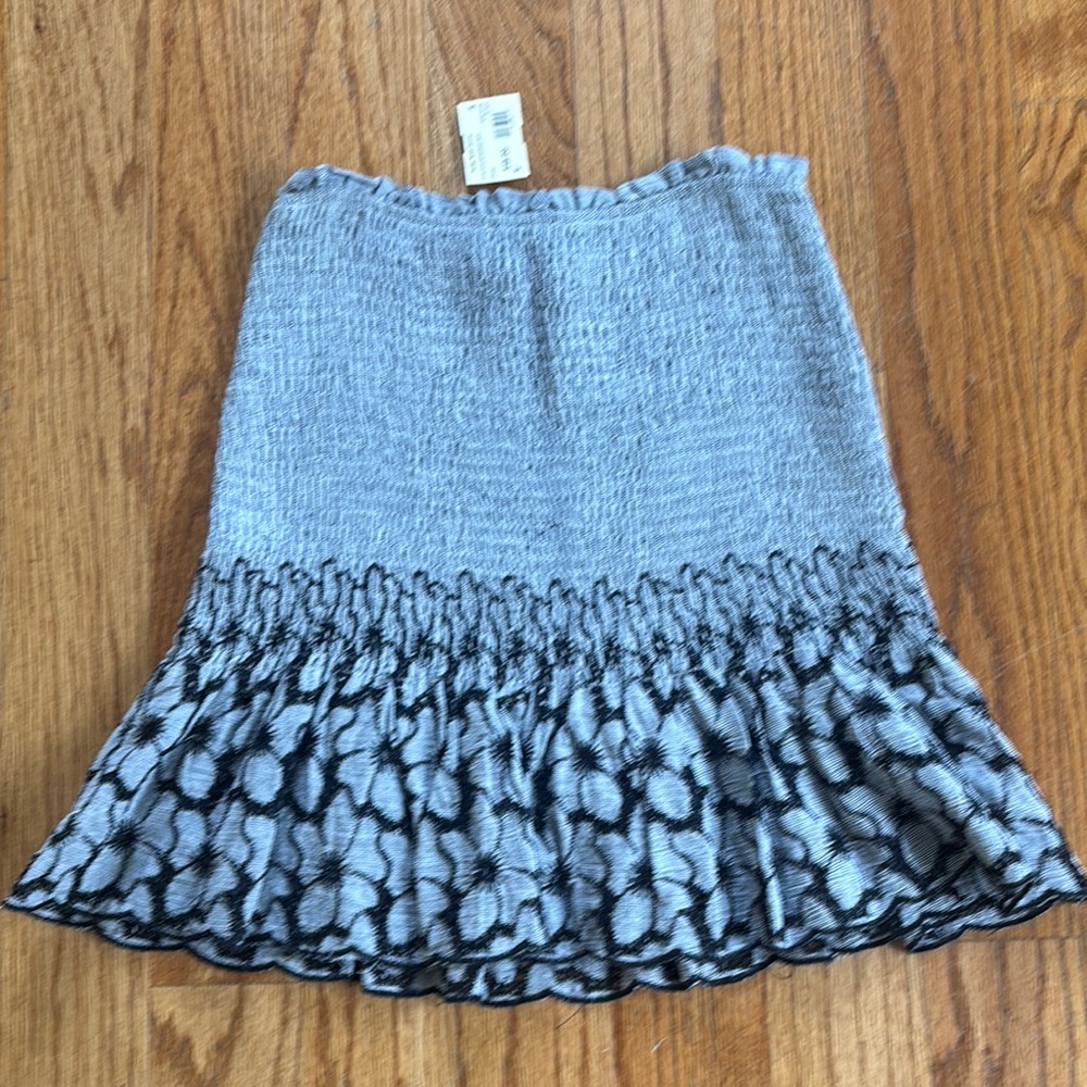 Storia Floral Print Smocked Gray and Black Ruffle Mini Skirt